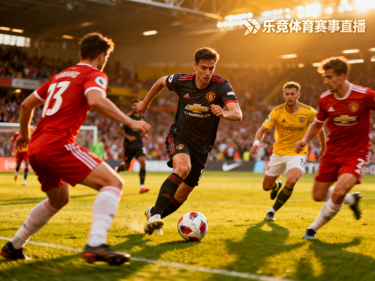 足球比赛现场球员带球突破，乐竟体育赛事直播画面